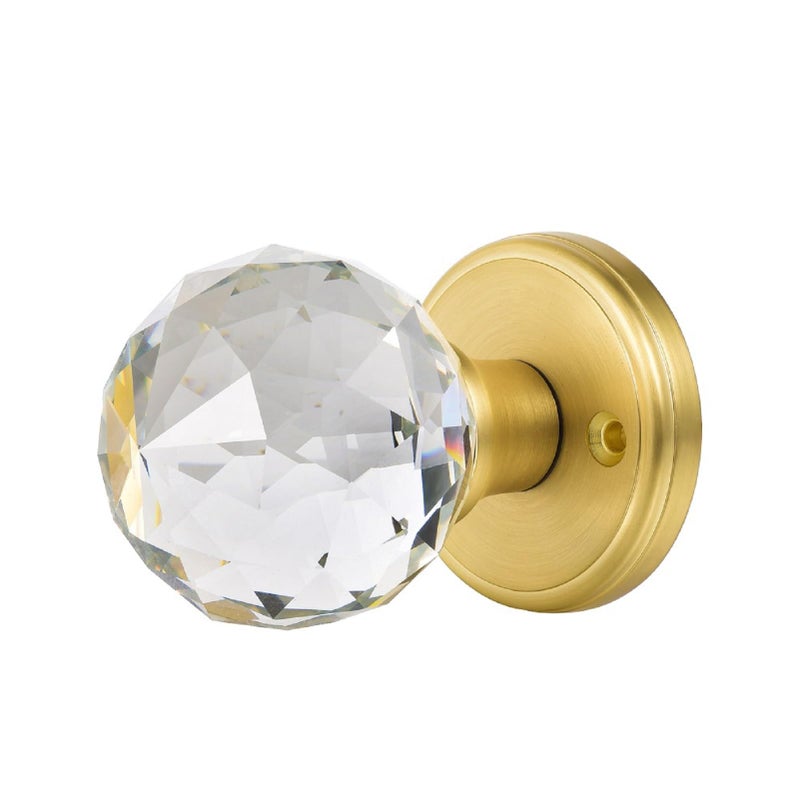 CLCTK Crystal Glass Door Knobs Interior, Round Door Knobs for Hall and Closet (Passage, Satin Brass) - Image 2
